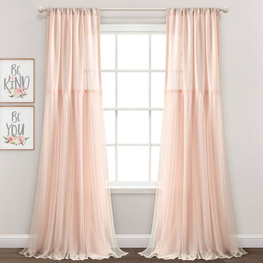 Lush Decor - Set of 2 (84"x40") Tulle Skirt Solid Window Curtai Pink